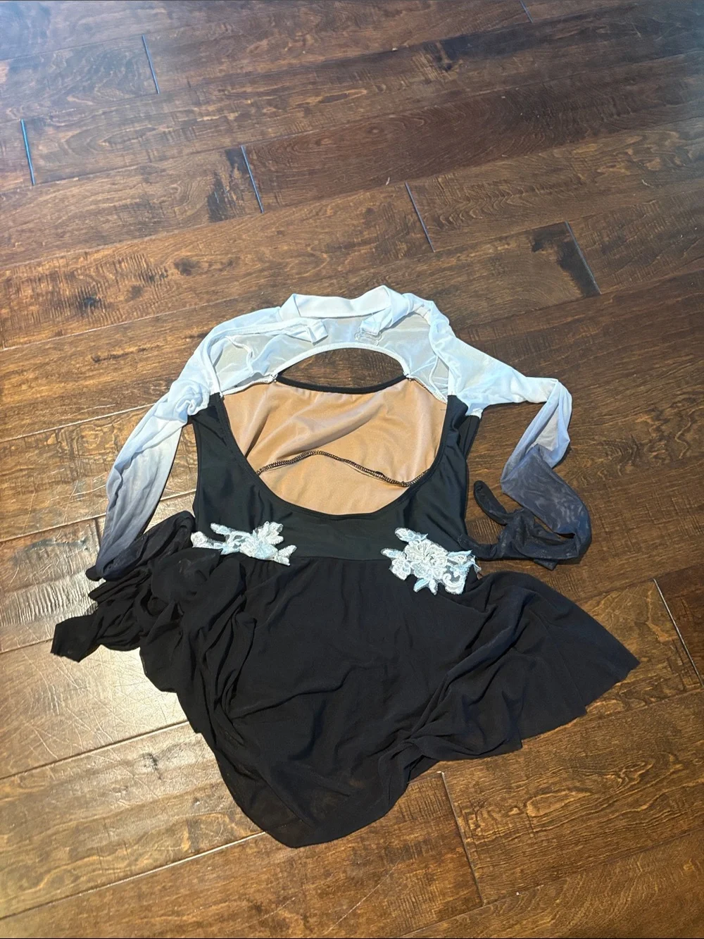 Black and White Figure Dance Costume Dress with Sheer White Sleeves